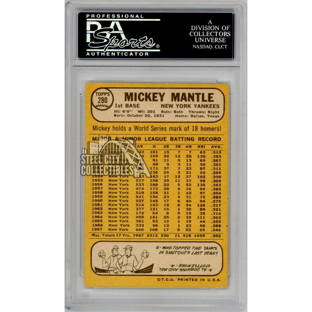 Mickey Mantle 1968 Topps Baseball Card #280 PSA 3 VG | Steel City