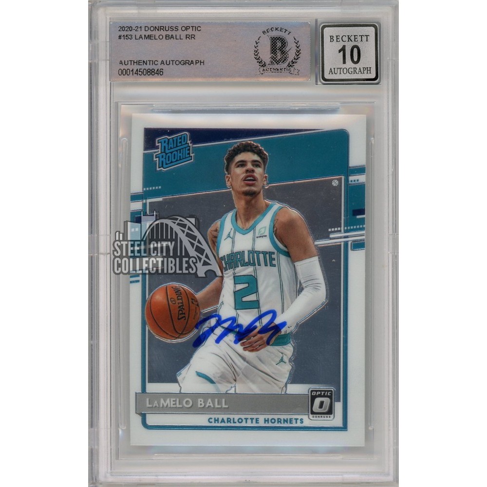 LaMelo Ball Charlotte Hornets Autographed 2020-21 Donruss Optic Rated Rookie #153 Beckett Fanatics Witnessed Authenticated Card