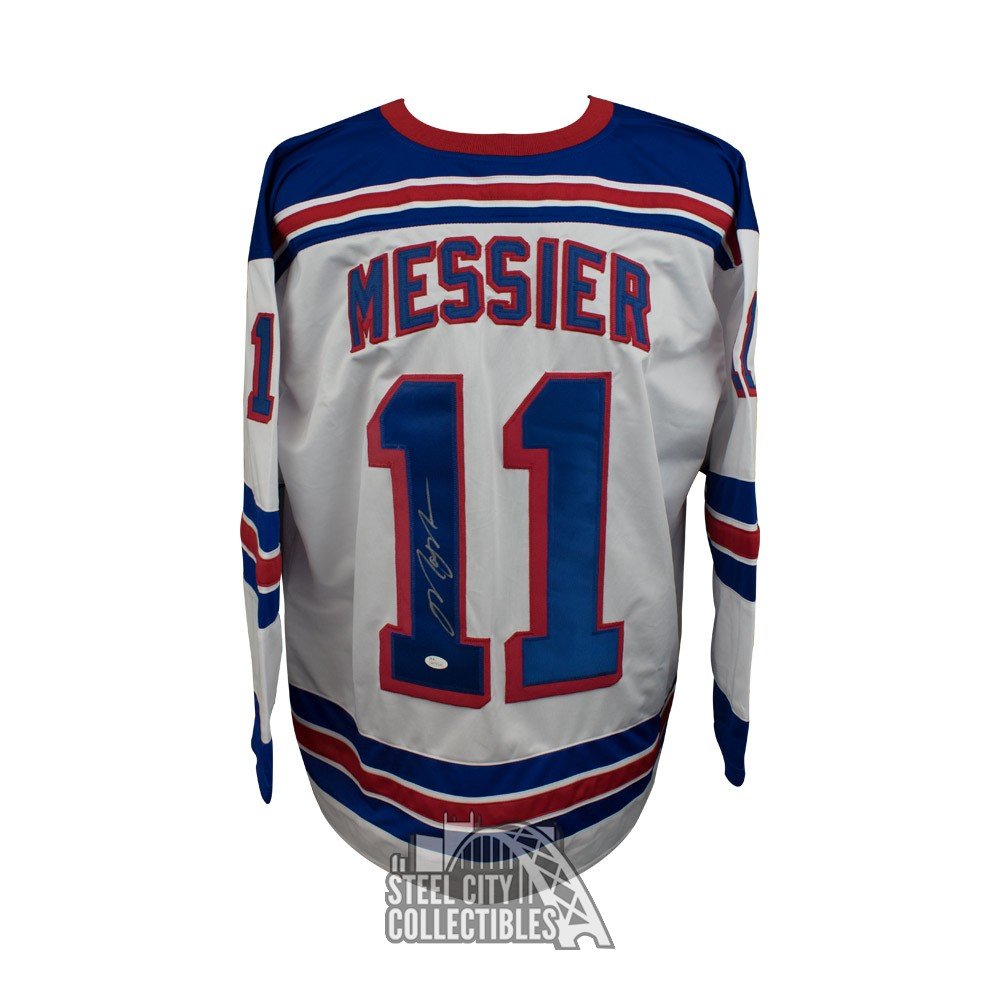 Mark Messier Autographed New York Custom White Hockey Jersey JSA COA