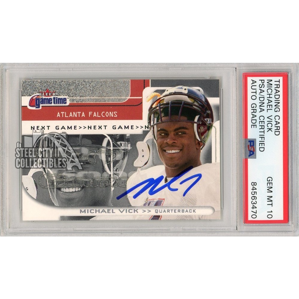 Michael Vick 2001 Fleer Game time Autograph Rookie Card /2001 111 PSA