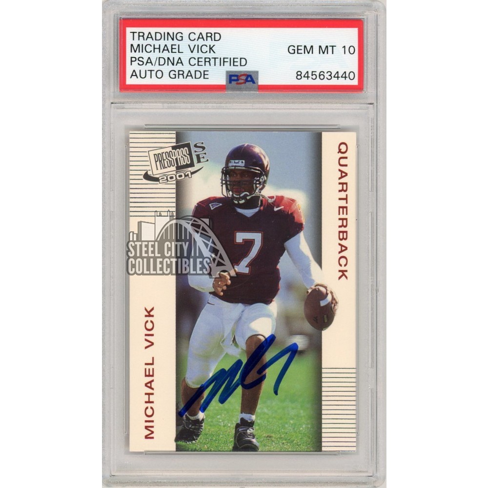 Michael Vick 2001 Press Pass Silver Foil Autograph Rookie Card 1 PSA
