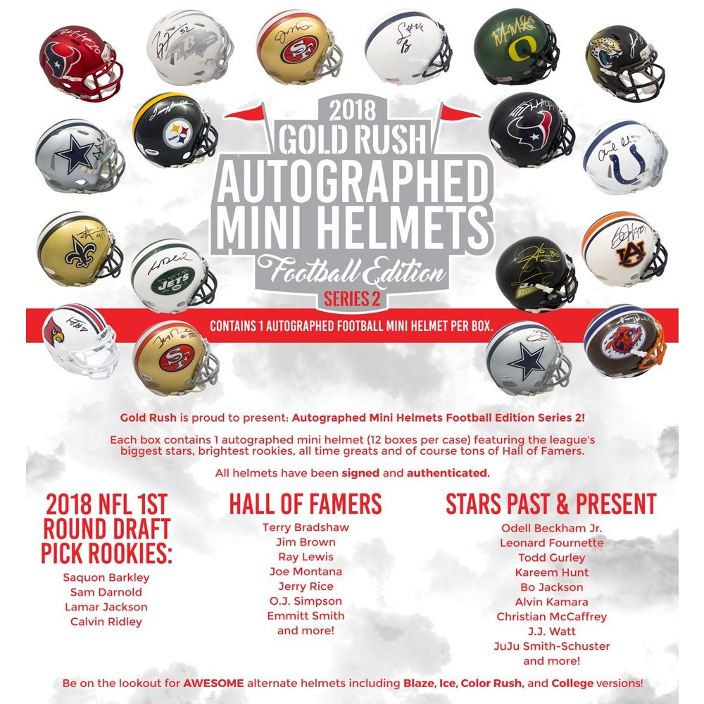 2018 Gold Rush Autographed Mini Helmets Football Edition Series 2 12-Box  Case