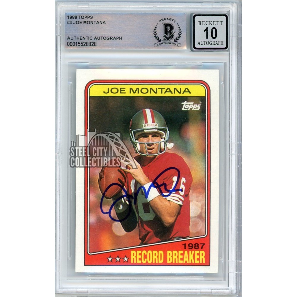 Joe Montana 1988 Topps Record Breaker Autograph Card 4 BAS 10 Steel