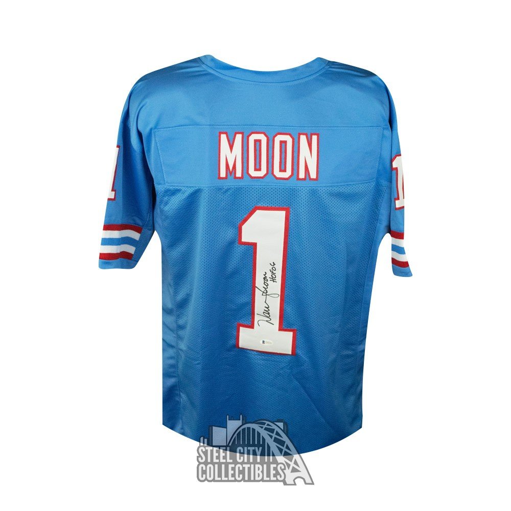 Warren Moon HOF 06 Autographed Houston Oilers Custom Blue Football Jersey - BAS COA