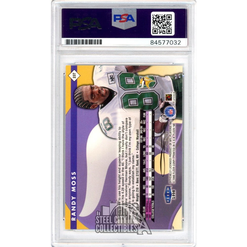 Randy Moss 1998 Fleer Tradition Autograph Rookie Card RC #237 PSA