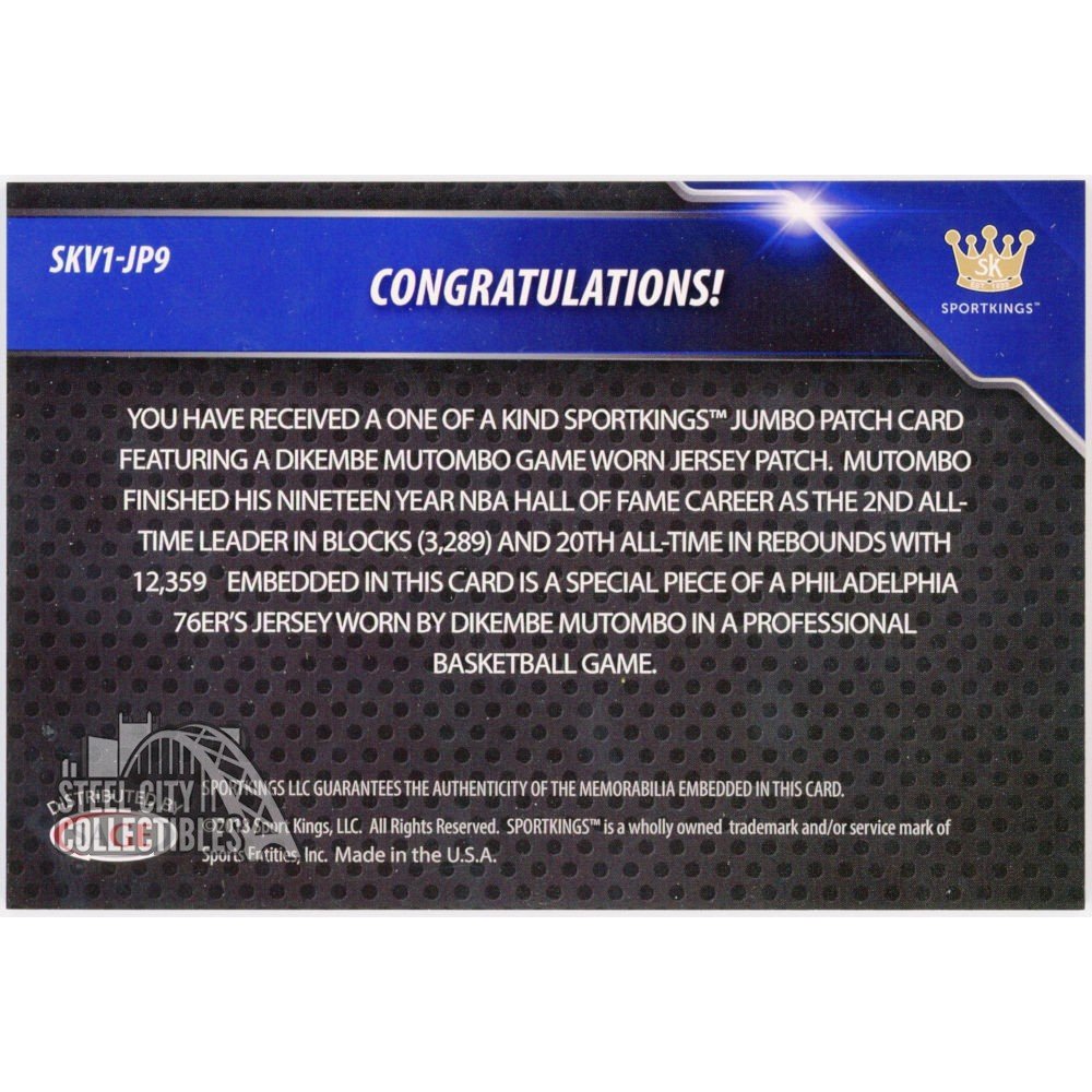 Dikembe Mutombo 2018 Sportkings Jumbo Jersey Tag Patch SKV1-JP9 1/1 | Steel  City Collectibles