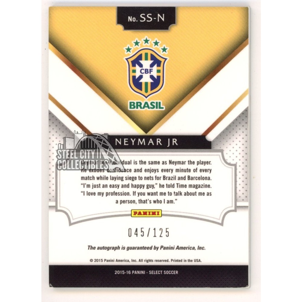 Neymar Jr 2015-16 Panini Select Autograph Card #SS-N 045/125 | Steel City  Collectibles