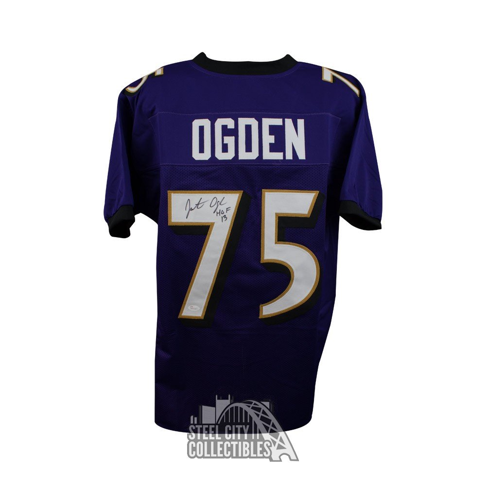 Jonathan Ogden HOF Autographed Baltimore Ravens Custom Purple Football Jersey - JSA COA