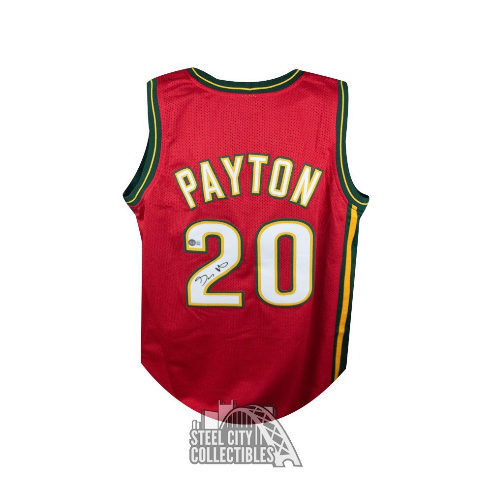 Gary Payton Autographed Seattle Mitchell & Ness Red Basketball Jersey (XL) - BAS
