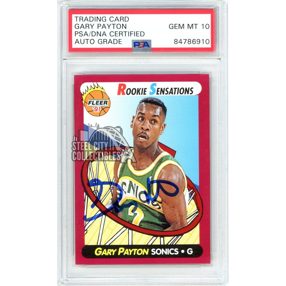 Gary Payton 1990-91 Fleer Rookie Sensations Autograph Card #9 PSA