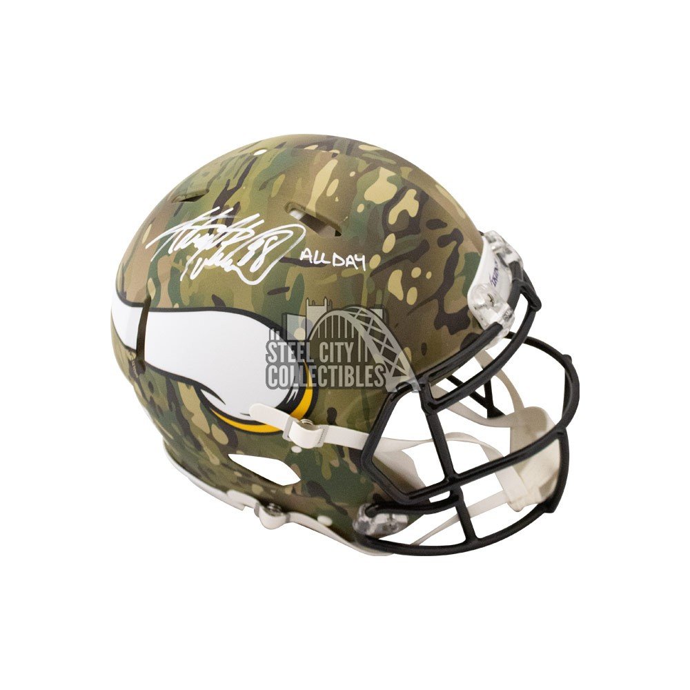 adrian football helmet Adrian Peterson All Day Autographed Vikings Camo Authentic Full-Size  Football Helmet