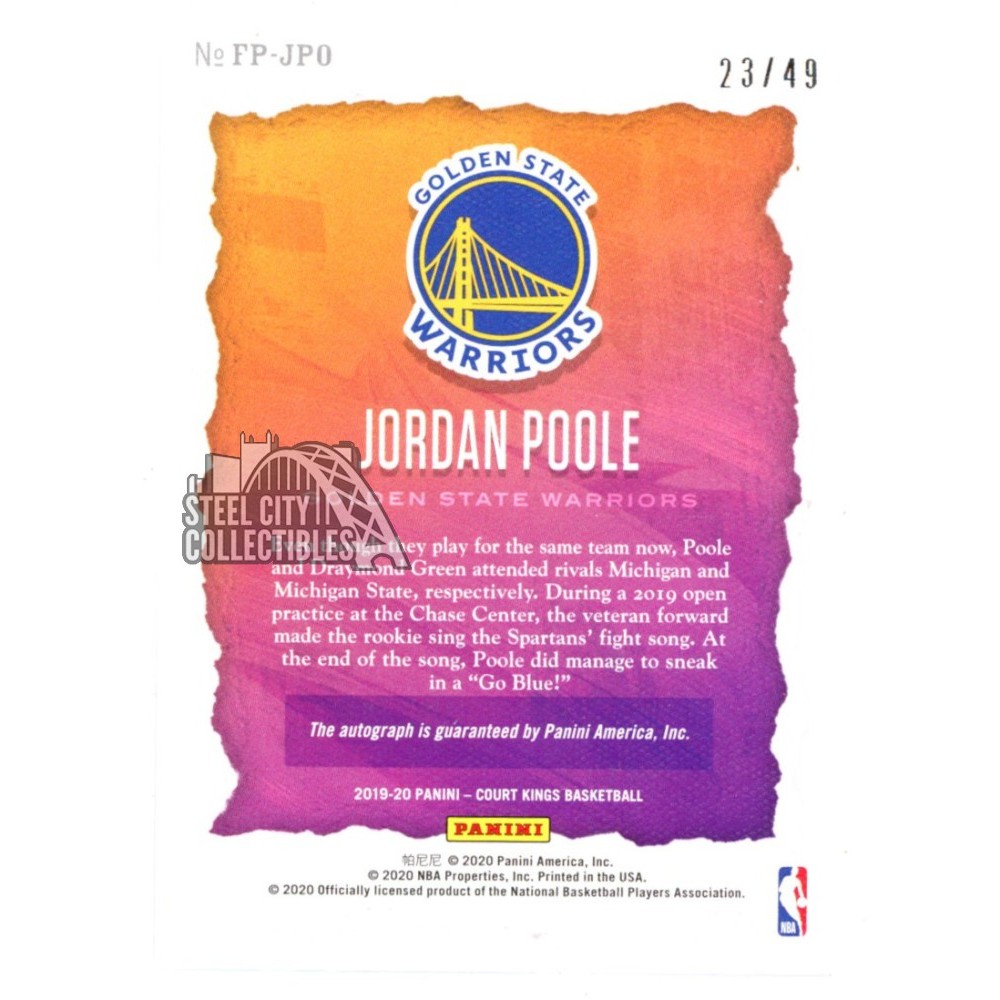 Jordan Poole 2019-20 Panini Court Kings Autograph Rookie Card #FP