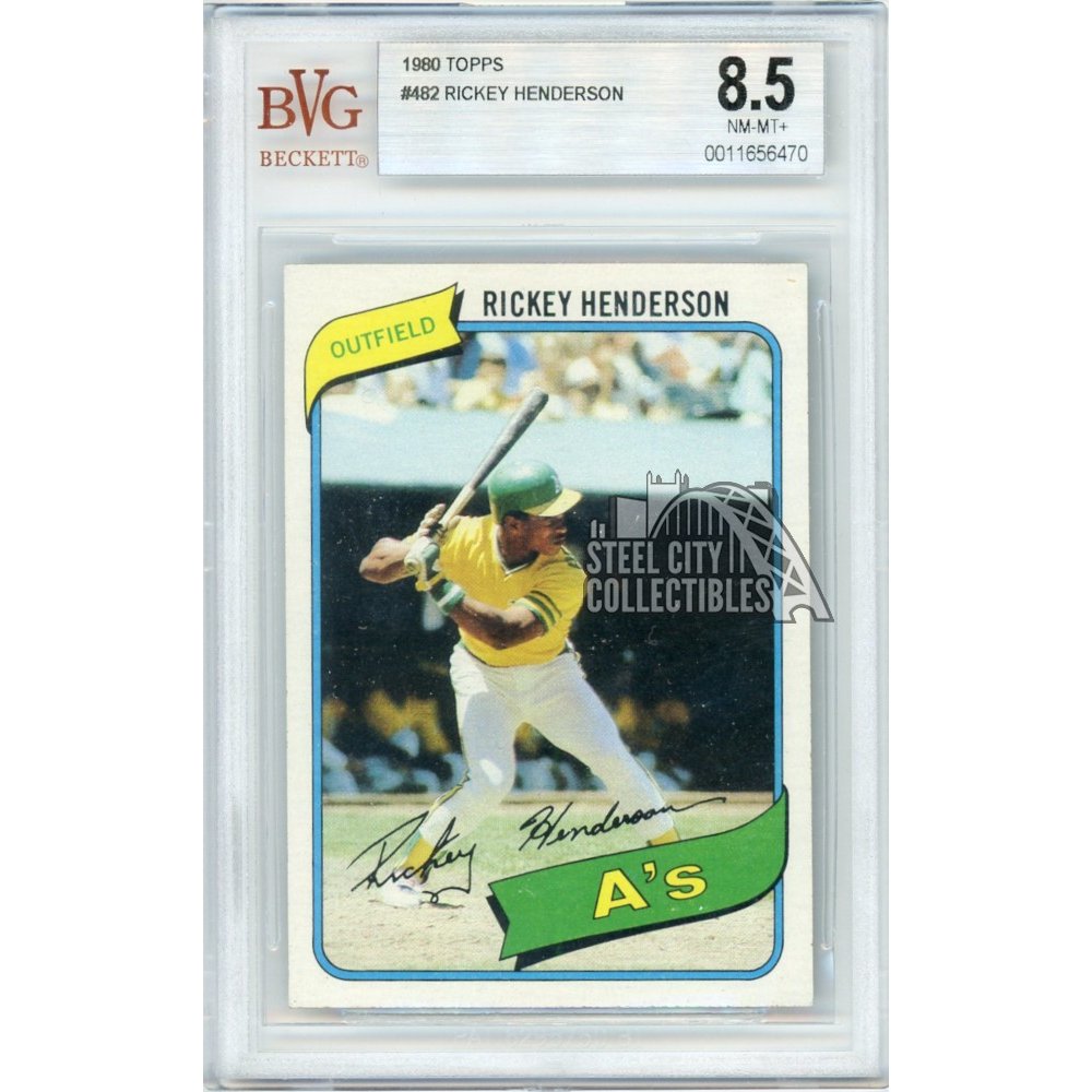 Rickey Henderson 8 Topps Baseball Rookie Card BVG 8.8   Steel ...