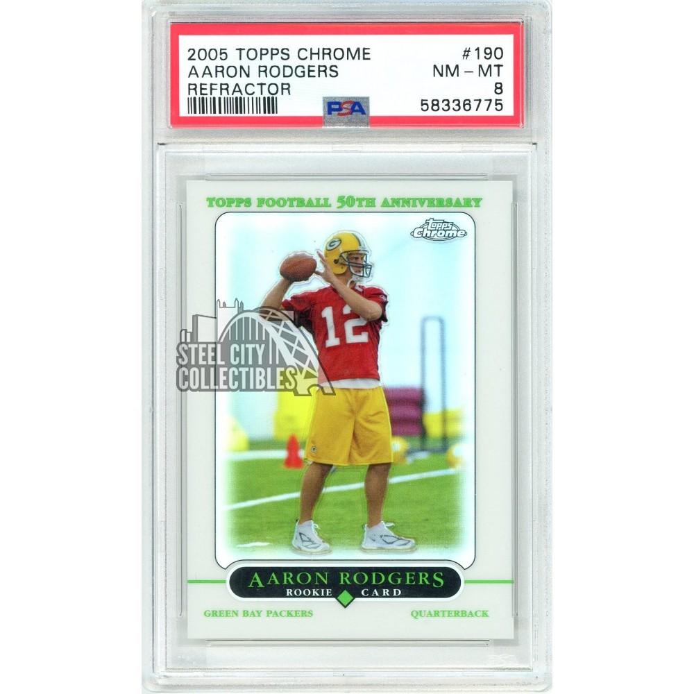 Aaron Rodgers 2005 Topps Chrome Rookie Refractor Card #190 PSA 8 ...