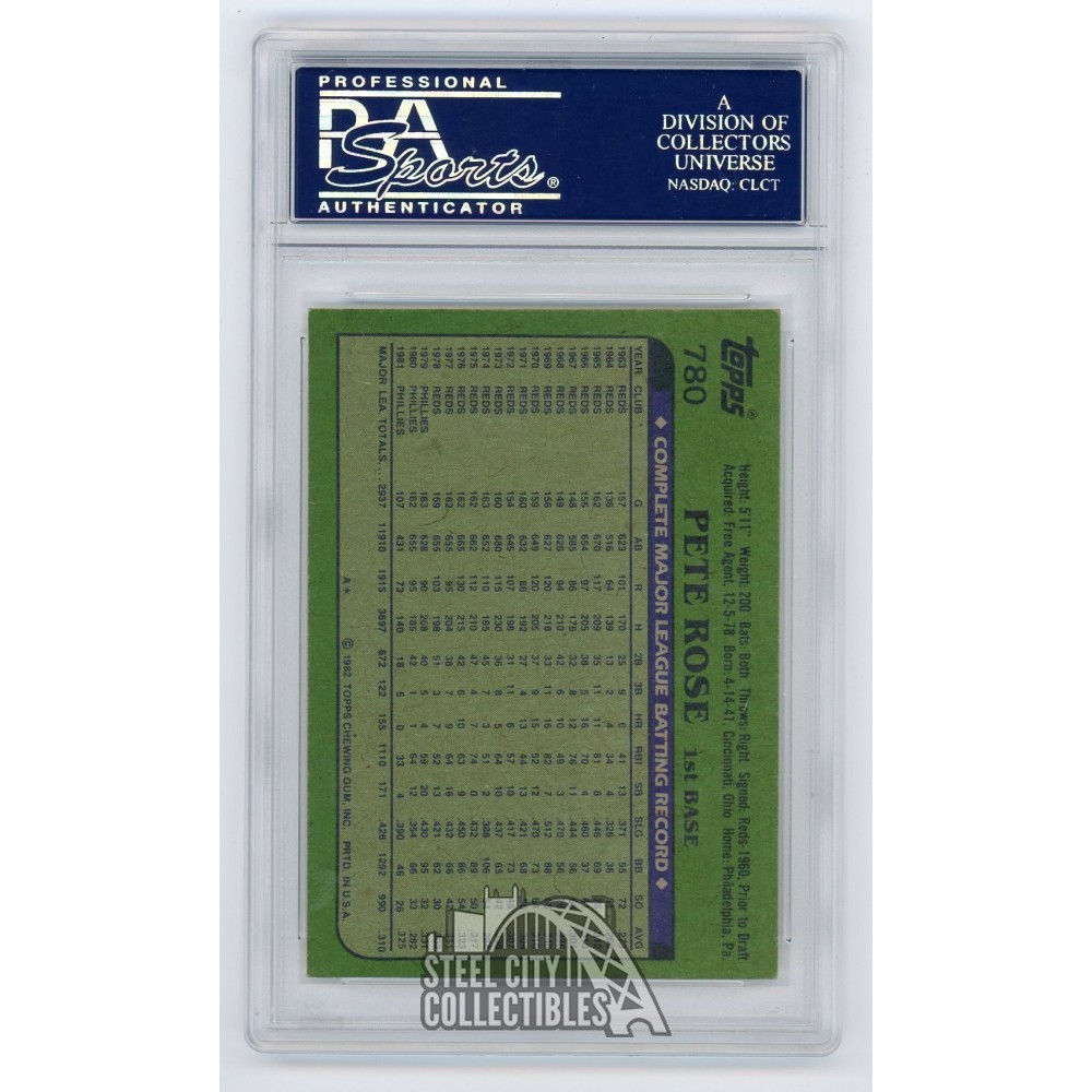 Pete Rose 1982 Topps Autographed Card #780 - PSA/DNA Gem MT 10