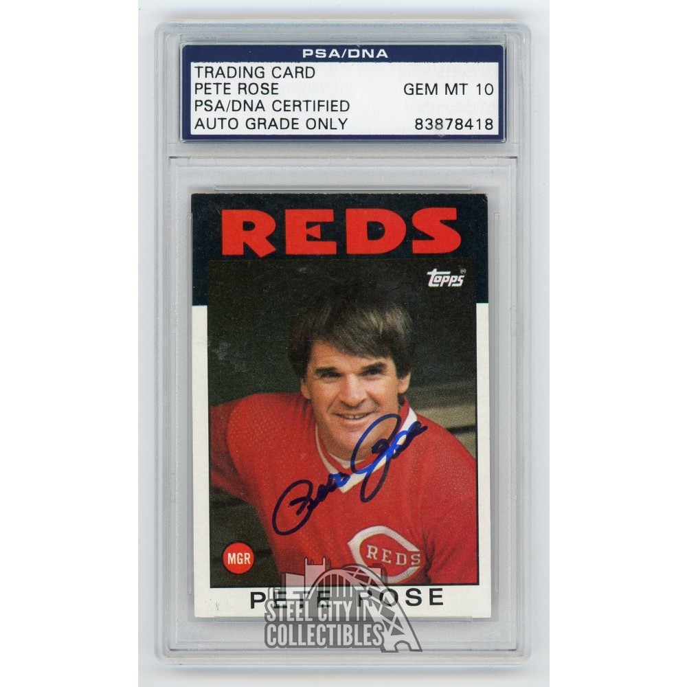 Pete Rose 1986 Topps Autographed Card #741 - PSA/DNA Gem MT 10