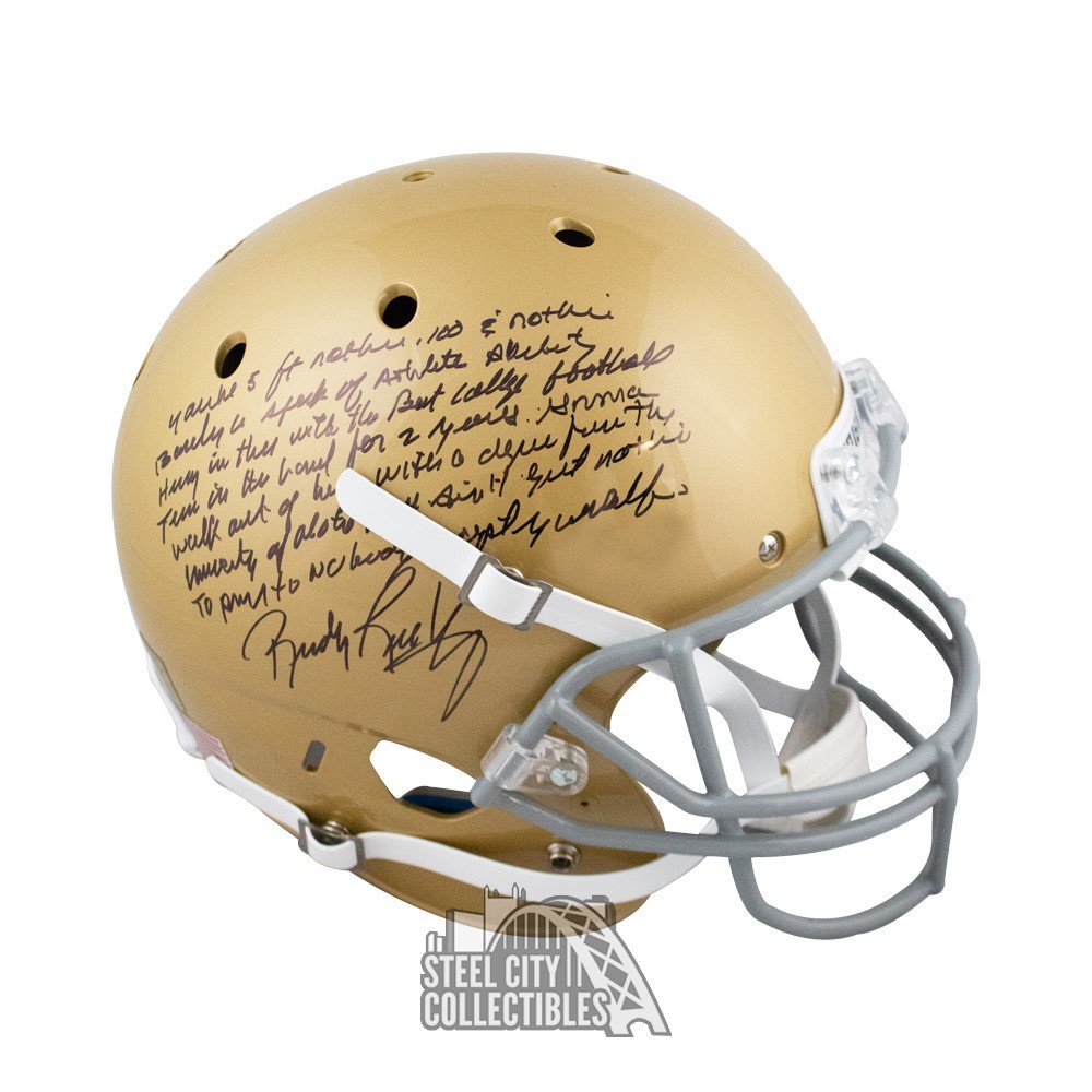 JSA W Auth w/o Base Rudy Ruettiger Signed Notre Dame Riddell F/S Helmet w/The Story 