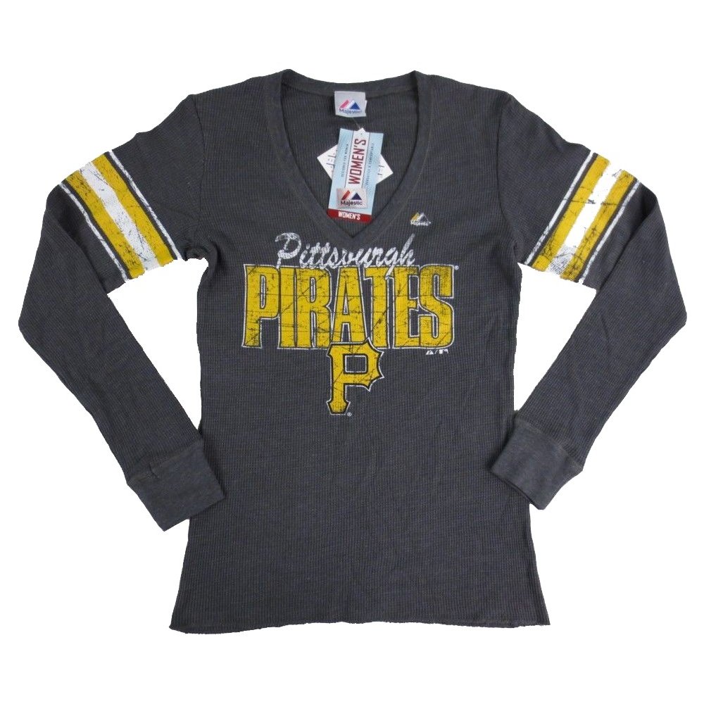 Pittsburgh Pirates MLB Majestic Women's Gray V-Neck Thermal Shirt