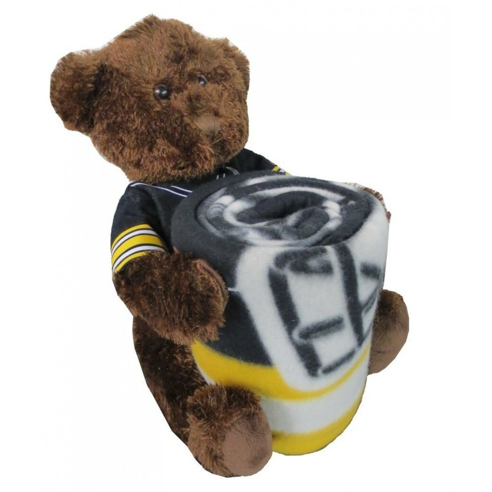 Pittsburgh Steelers NFL Bear Mascot Pillow Fleece Throw Blanket Combo