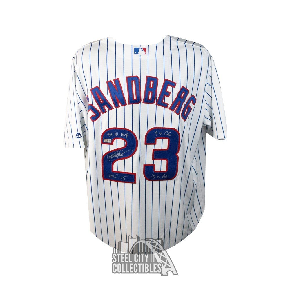 Ryne Sandberg Stats Autographed Chicago Cubs Majestic Baseball Jersey -  Tristar