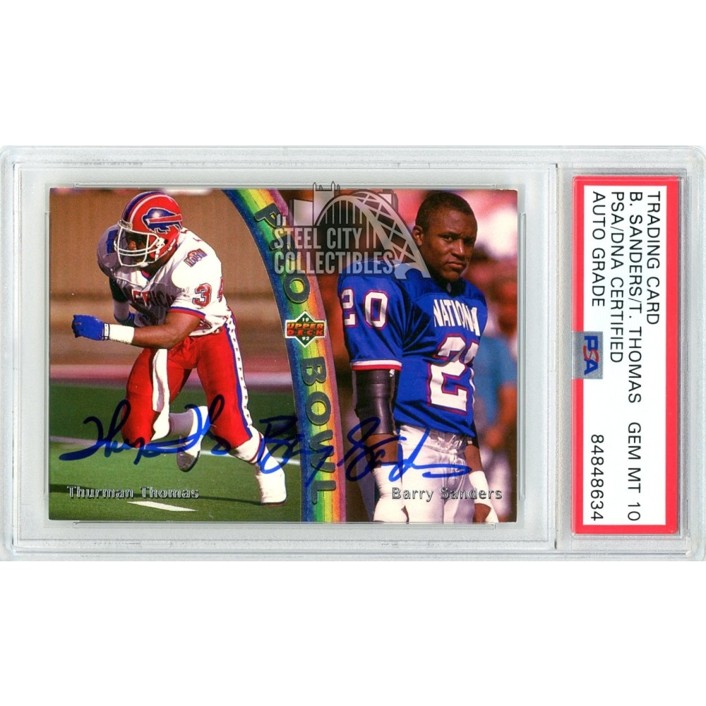 Barry Sanders/Thurman Thomas 1992 UD Pro Bowl Autograph Card PB5 PSA