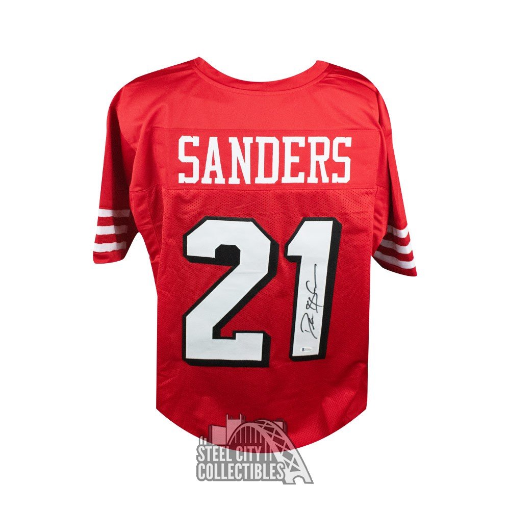 Deion Autographed San Francisco Custom Red Football Jersey - BAS | City Collectibles