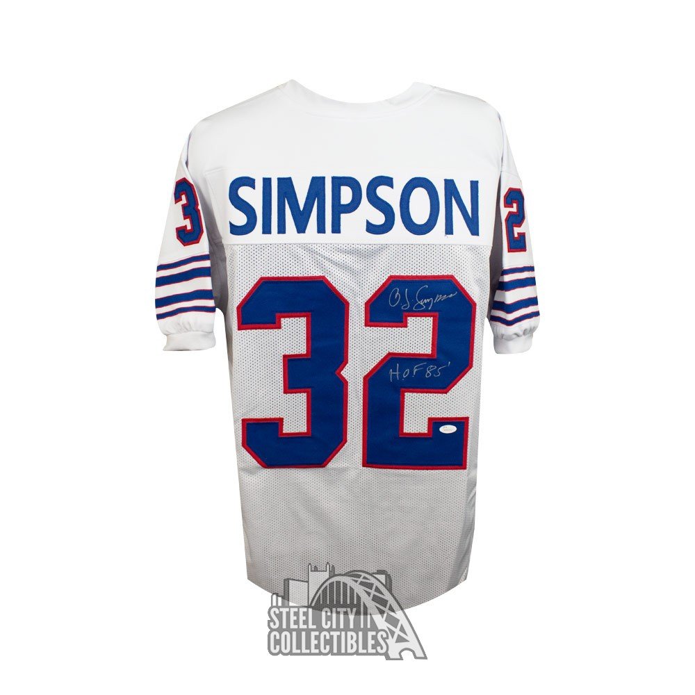 O J Simpson Hof Autographed Buffalo Bills Custom White Football Jersey Jsa B Steel City Collectibles