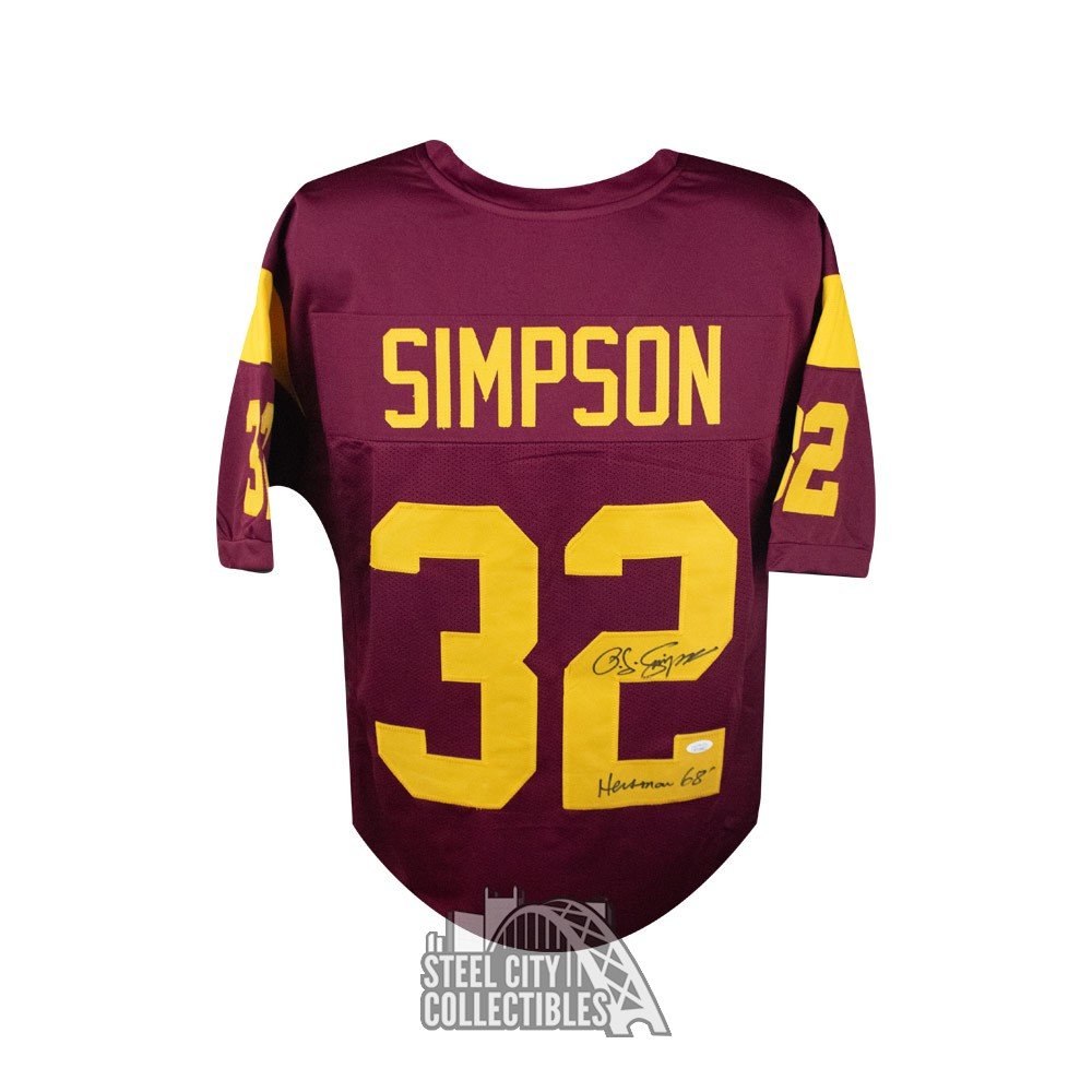 Oj Simpson Heisman 68 Autographed Usc Custom Football Jersey Jsa Coa Steel City Collectibles