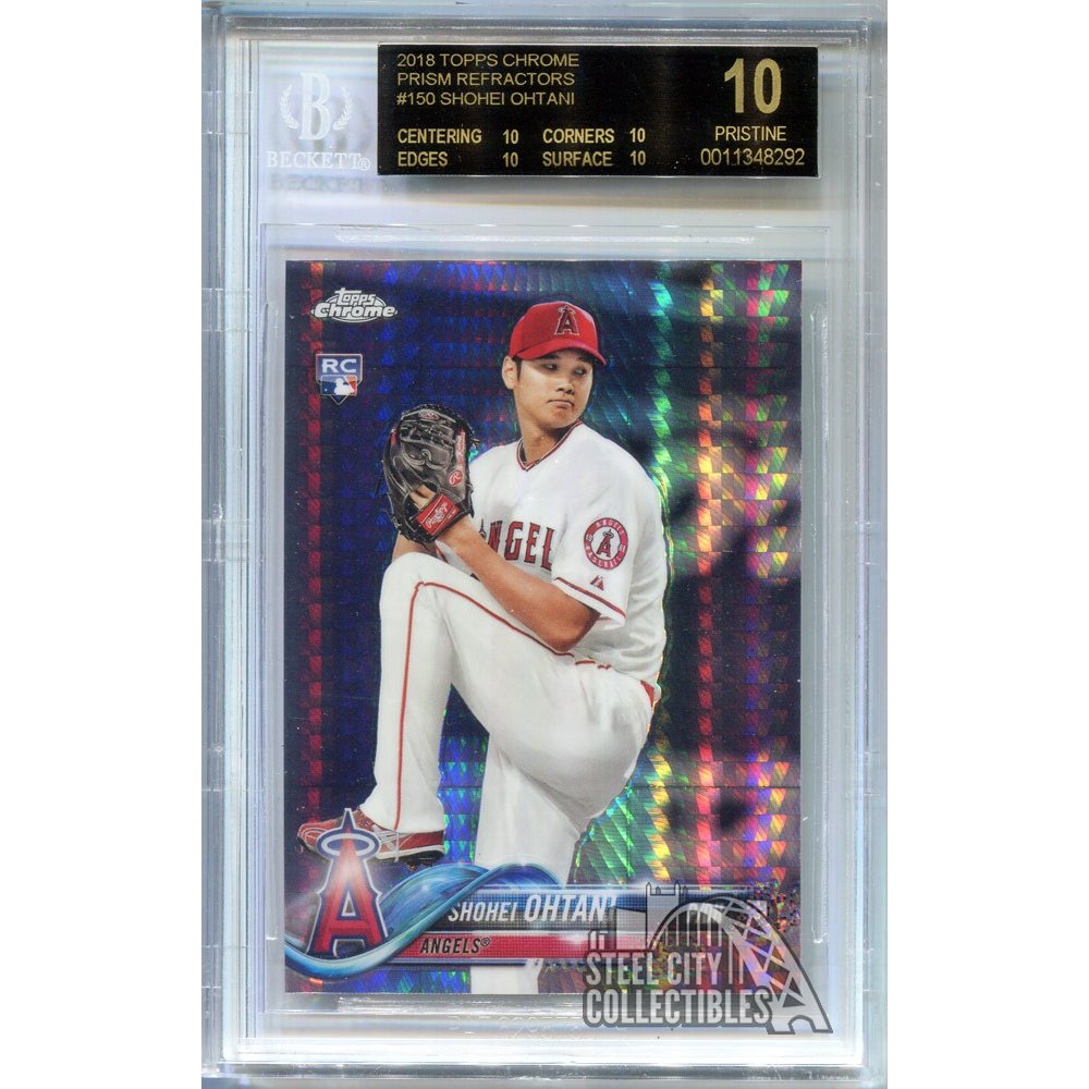 shohei ohtani 2018 topps chrome prism refractor rc bgs 10 pristine black label steel city collectibles shohei ohtani 2018 topps