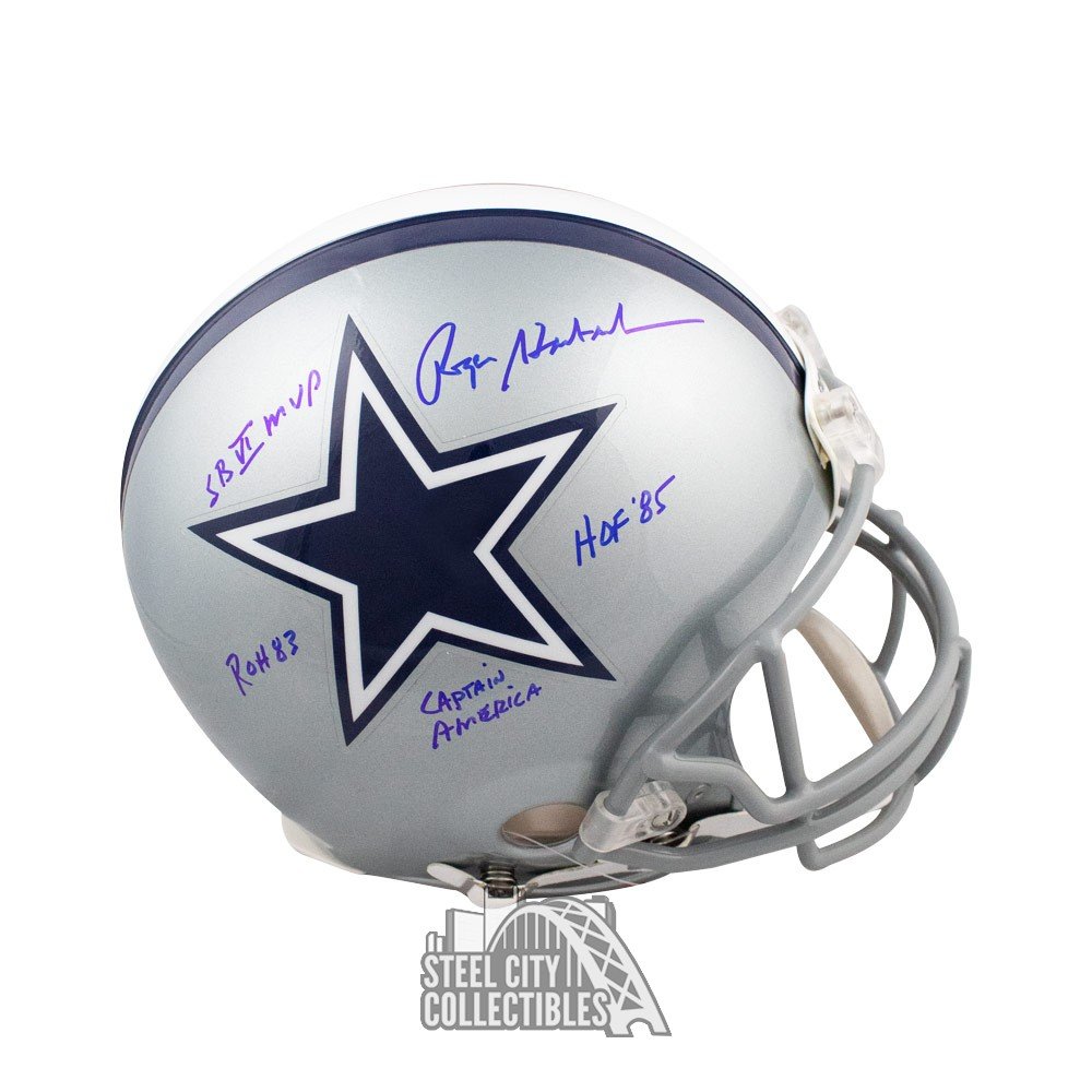 roger staubach signed football