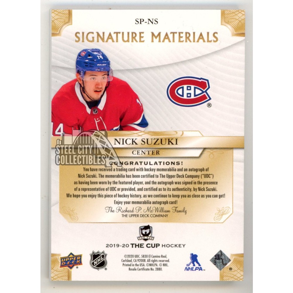Nick Suzuki 2019-20 Upper Deck The Cup Autograph Patch Card