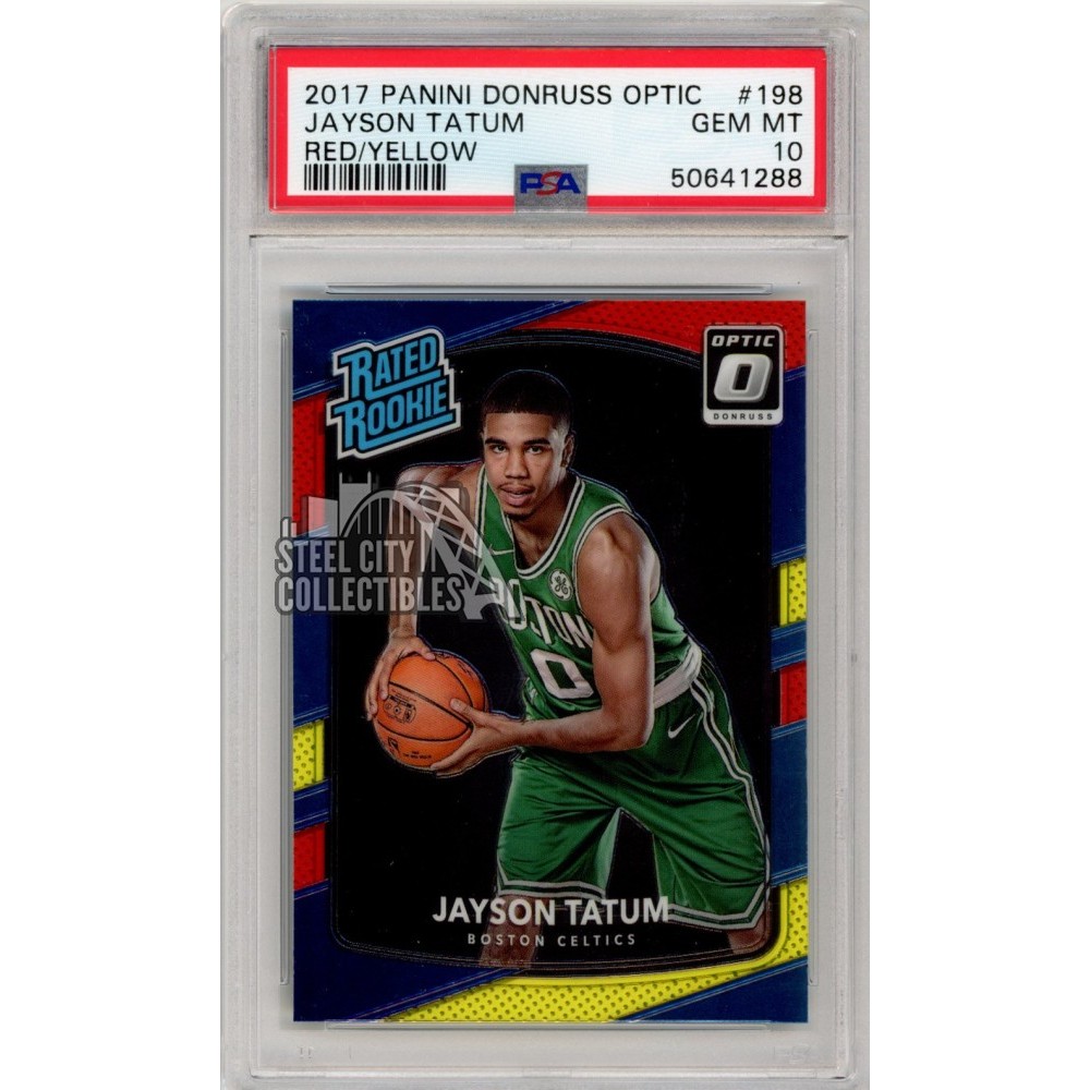 Jayson Tatum 2017-18 Panini Optic Red Yellow Rookie Card #198 PSA  display picture 1
