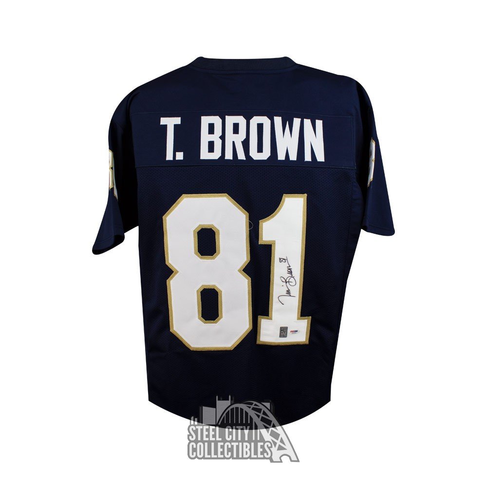 Tim Brown Autographed Notre Dame Custom Blue Football Jersey PSA/DNA