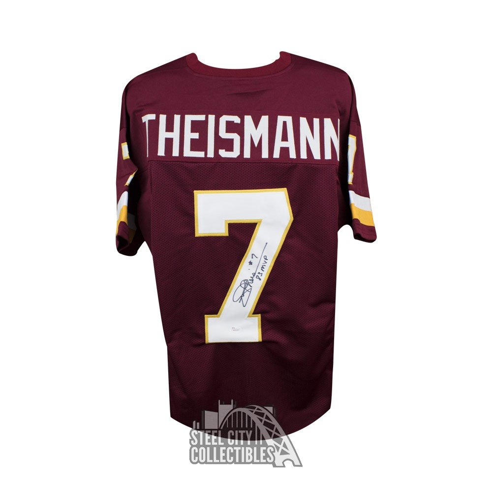 Joe Theismann Autographed Redskins Custom Burgundy Football Jersey Inscrip JSA