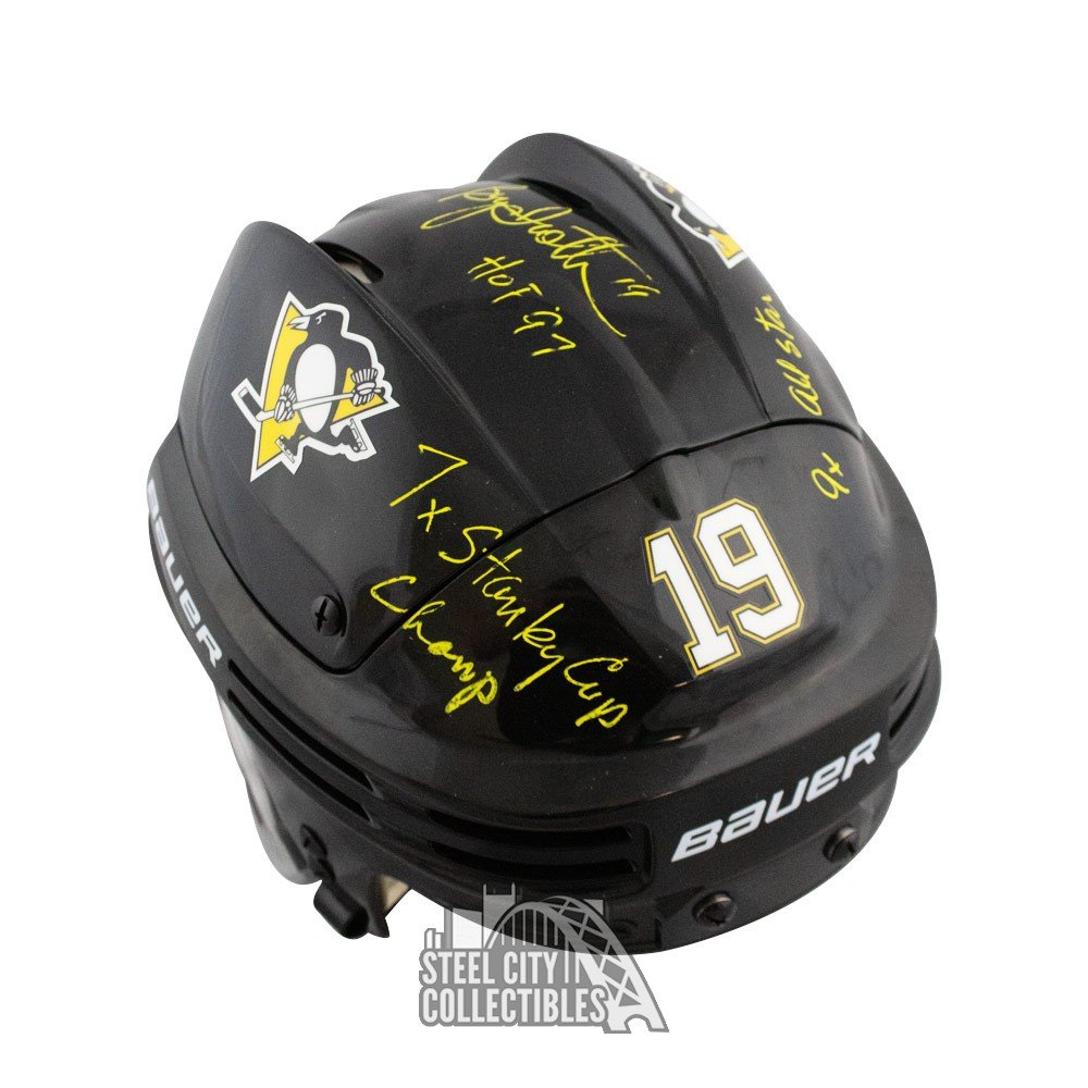 Bryan Trottier Stats Autographed Pittsburgh Penguins Black Hockey