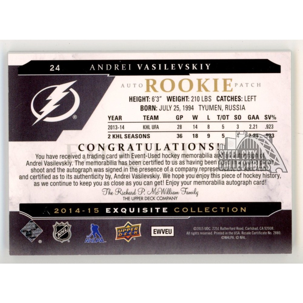 UPPER DECK NHLカード ULTIMATE COLLECTION ANDREI VASILEVSKIY LIGHTNING 71/99 #UMS-AV 送料無料 中古 IT1 Andrei Vasilevskiy Autographed Hockey Cards