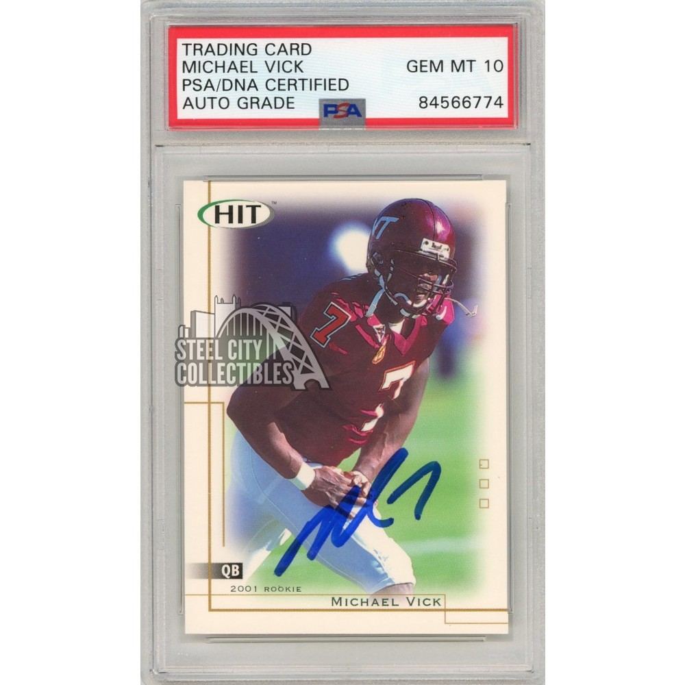 Michael Vick 2001 Sage Hit Autograph Rookie Card 7 PSA/DNA 10 Steel