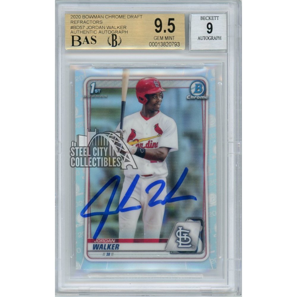 Jordan Walker 2020 Bowman Chrome Refractor Autographed Card BD57 BGS 9