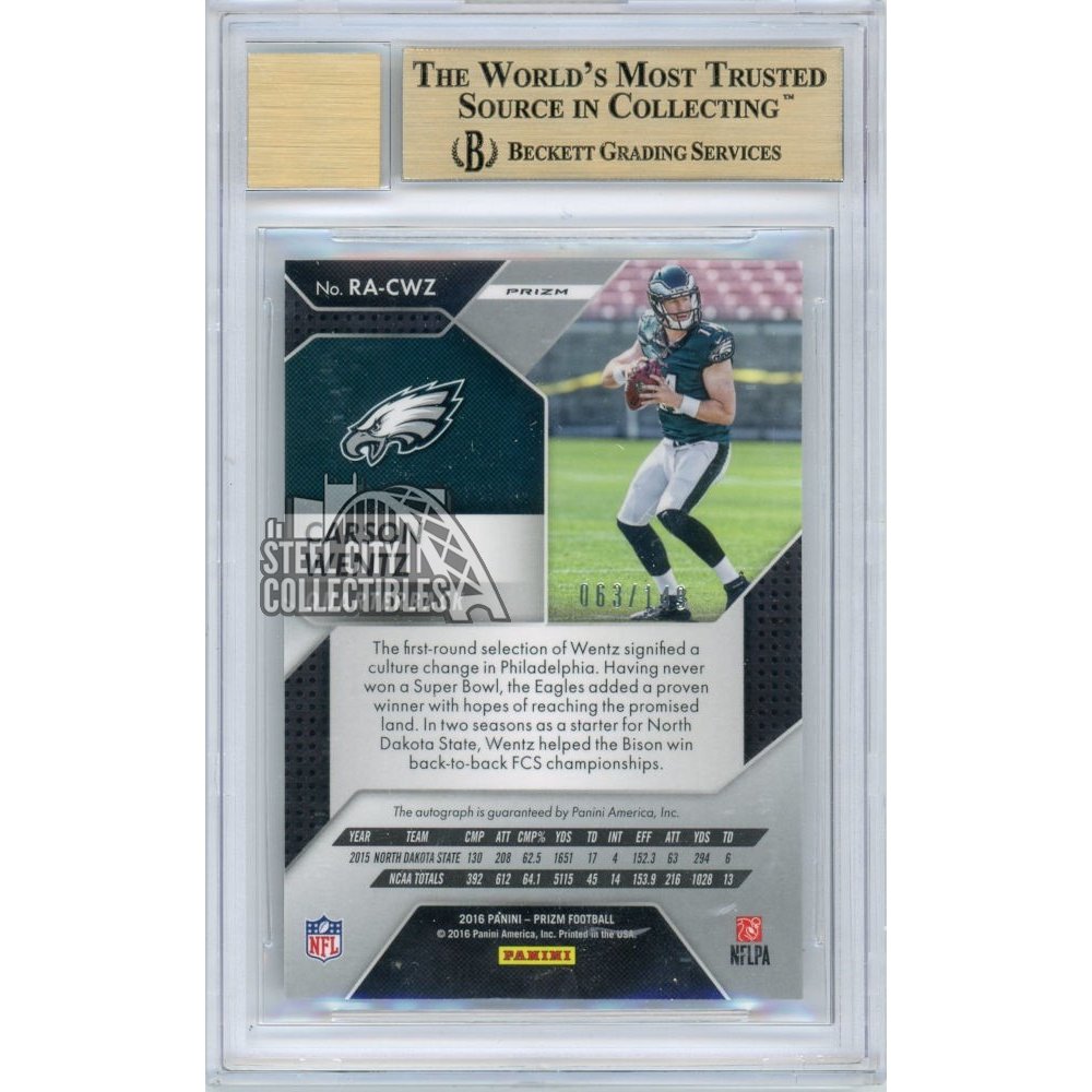 Carson Wentz 2016 Panini Prizm Football Blue Wave Refractor Rookie Autograph 63/149 BGS 9.5 | Steel City Collectibles Carson Wentz 2016 Panini Prizm Football Blue Wave Refractor Rookie Autograph 63/149 BGS 9.5 | Steel City Collectibles