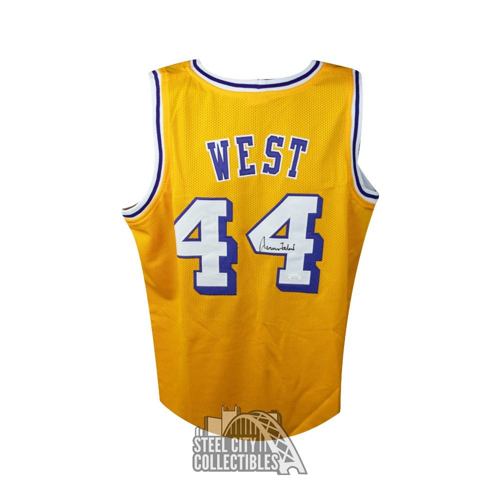 Men 44 Jerry West Jersey Yellow Los Angeles Lakers Jersey Authentic  Throwback Jersey