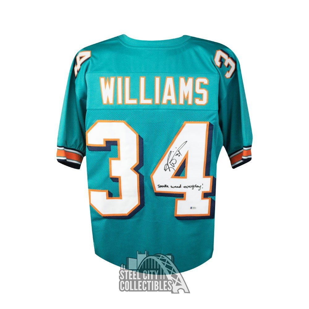 Ricky Williams Smoke Weed Everyday Autographed Dolphins Custom Football Jersey - BAS COA