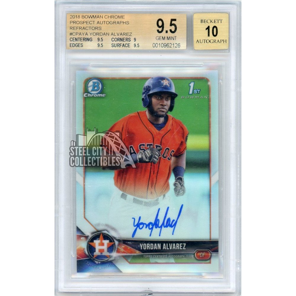 Yordan Alvarez 2018 Bowman Chrome Prospect Rookie Refractor Autograph  433/499 BGS 9.5