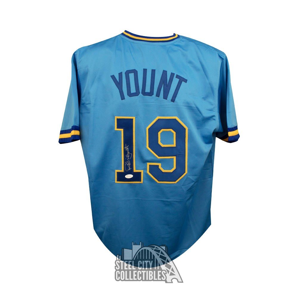 Robin Yount Autographed Brewers Block Numbers Blue Baseball Jersey - JSA  COA