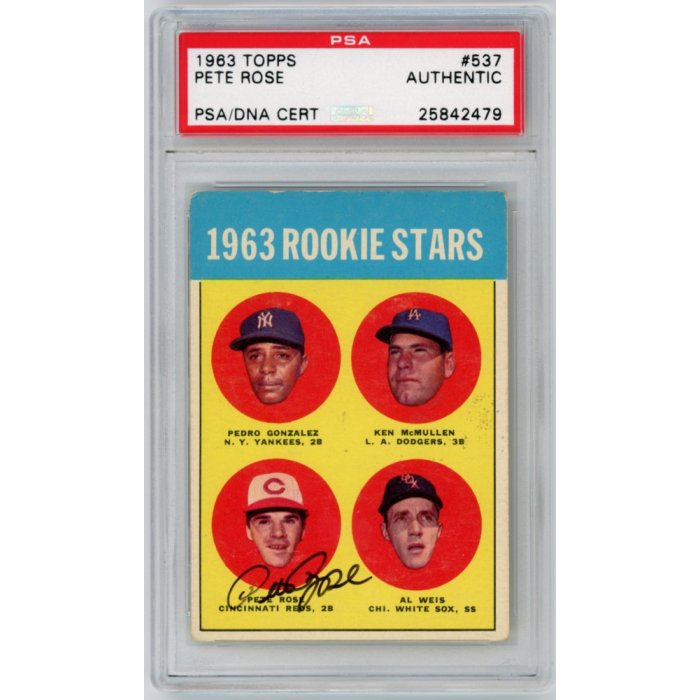 Pete Rose Signed 1964 Topps #125 Inscribed 1963 NL ROY (PSA