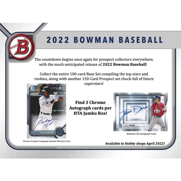 2022 Bowman Baseball HTA Hobby Jumbo 8Box Case Steel City Collectibles