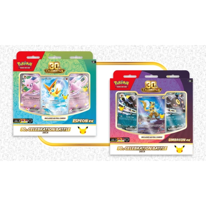 30 card pokemon deck Pokmon Game MEGA 30th CELEBRATION Premium Set Espeon & Umbr Train On In 1996 Pokmon 30th Celebration Premium Deck
