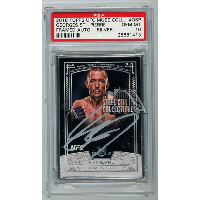 Georges St-Pierre 2016 Topps UFC Museum Silver Frame Auto 3/5 PSA