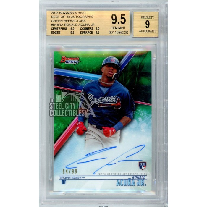 Ronald Acuna Jr 2018 Bowman's Best Green Rookie Autograph Card