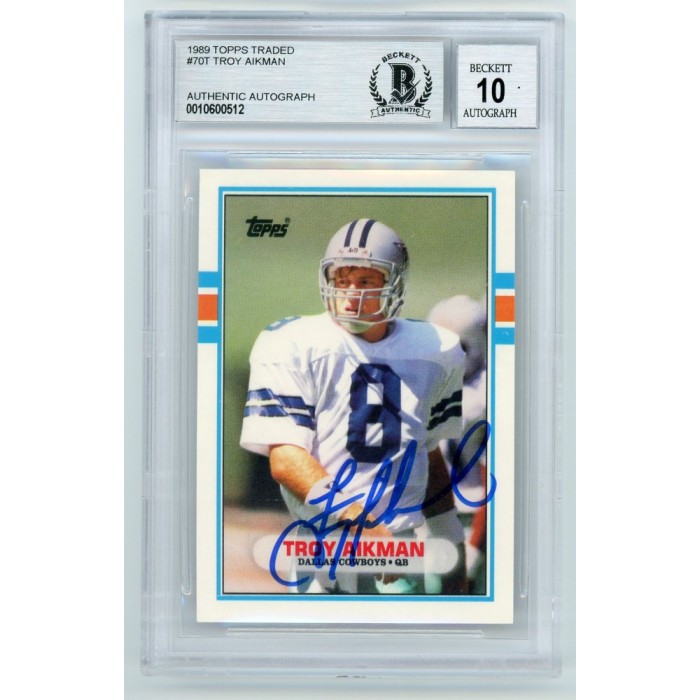 Troy Aikman 1989 Topps Traded Autograph Card #70T - BAS 10 | Steel