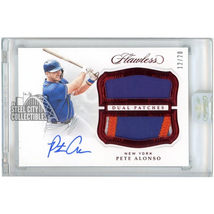 Alonso Rookie Blue Pete Alonso 2019 Panini Flawless Ruby Rookie Dual Patch Autograph Card ...